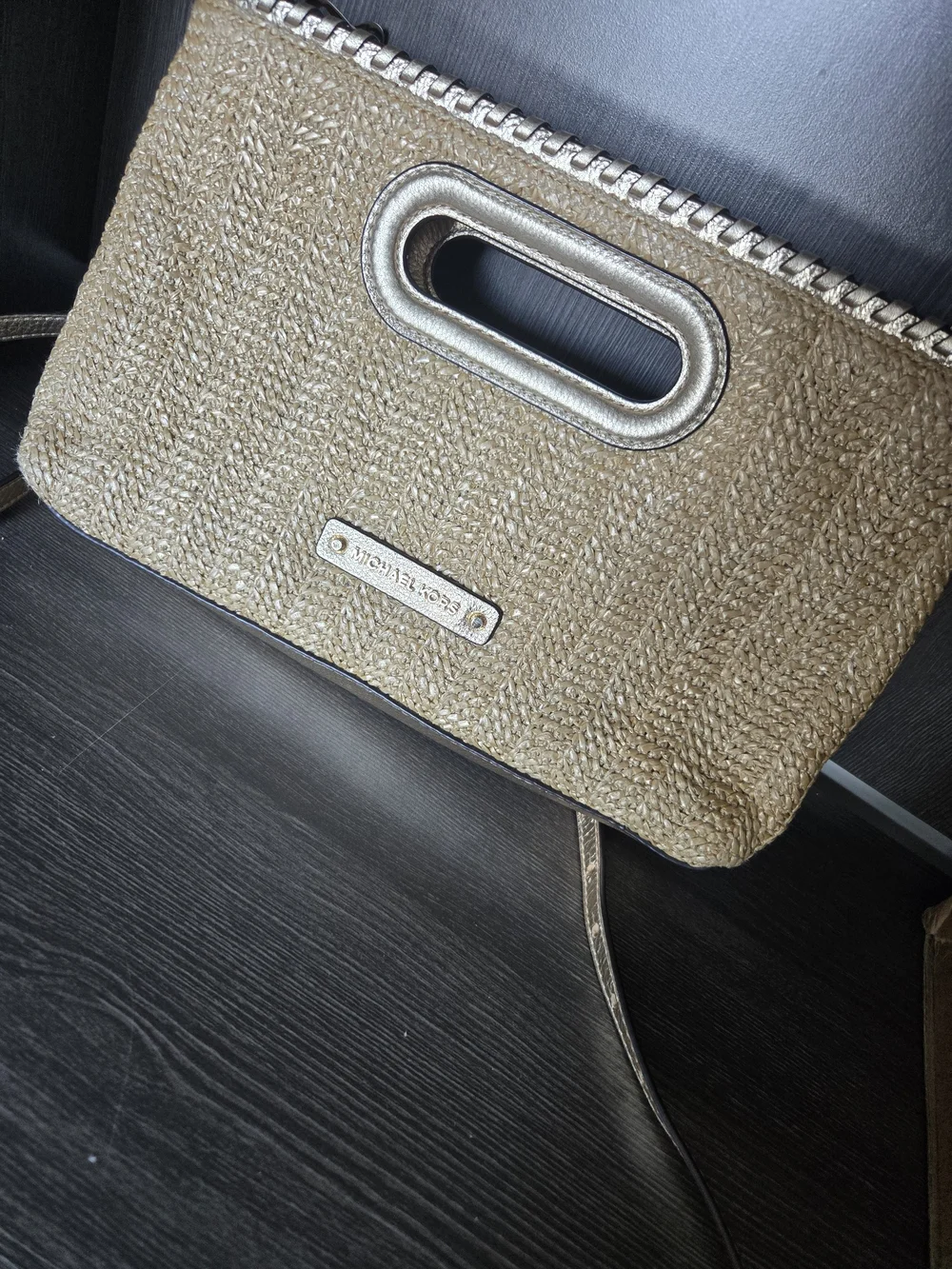 Michael Kors Metallic Gold Straw-Weave Crossbody Bag